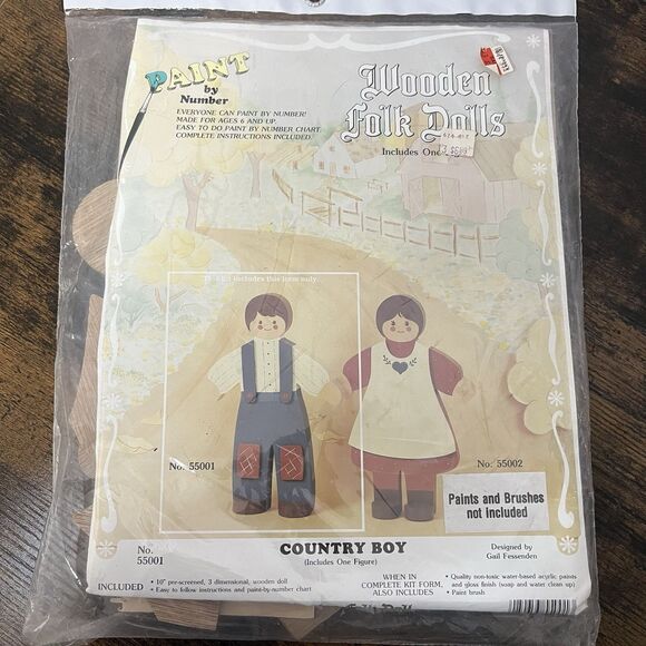 Vintage 1980s Wooden Folk Dolls Paint by Number Kits Country Boy & Girl NOS NIP - Picture 2 of 5